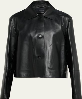 Arma Emy Cropped Button-Down Leather Jacket