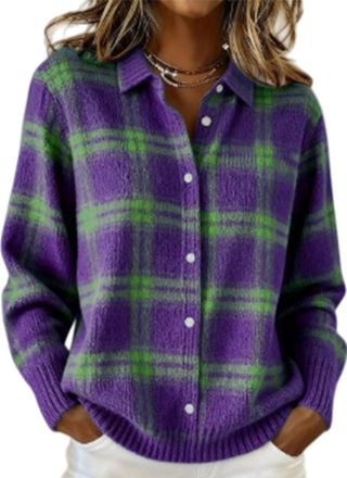 Generic Womens Plaid Print Casual Cotton Buttoned Cardigan Sweater, Plaid Knitted Cropped Cardigan Sweater 2026 (R,M)