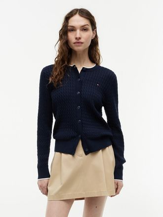 Tommy Hilfiger Womens Lightweight Cable Knit Cardigan - Navy - XXS