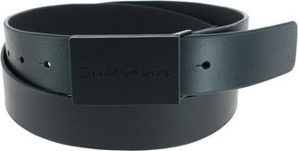 Calvin Klein Mens Casual Leather Plaque Buckle Belt