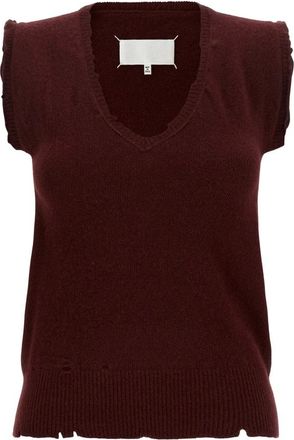 Maison Margiela Truien & Vesten, Dames, Rood, S, Wol, V-hals Gebreid Vest
