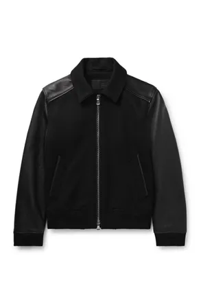Mr P. Panelled Virgin Wool-Blend and Textured-Leather Varsity Jacket