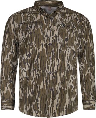 Mossy Oak Mens Standard Tibbee Technical Lightweight Camo Hunting Shirt, Original Bottomland