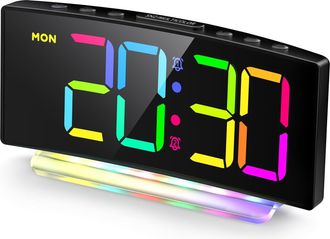 OEM Reloj Despertador Digital Led Curvo Con Luz Rgb, Alarma Dual, Formato De 12/24 H, Brillo Ajustable (adaptador Incluido)
