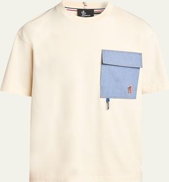 Moncler Mens Denim Pocket Cotton T-Shirt with Clip