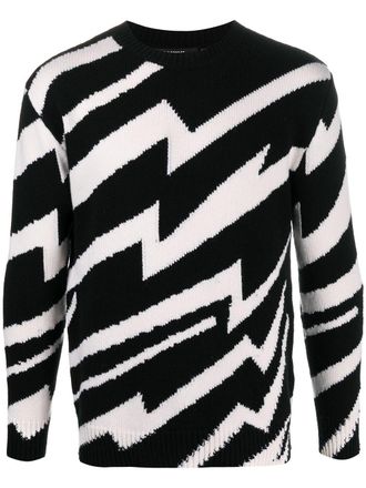 Stella McCartney zigzag intarsia-knit jumper - unisex - Virgin Wool - S - Black