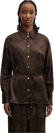 Ganni Satin Jacquard Shirt - Dames - Overhemden - Bruin - S - Satijn - Overhemden