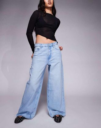 River Island Jeans larghi lavaggio chiaro a fondo ampio-Blu