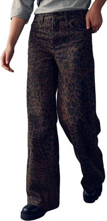 Next Animal Print High Waist Wide Leg Jeans in Brown Multi at Nordstrom, Size 10