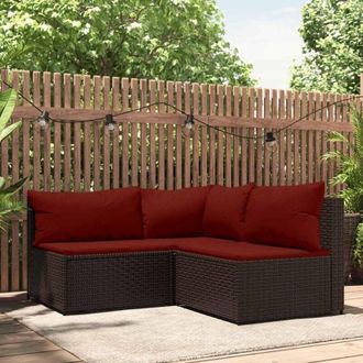 vidaXL Set Mobili da Giardino 3 pz con Cuscini in Polyrattan Marrone - Vidaxl