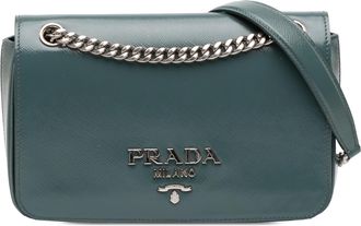 Prada Pre-owned Womens Saffiano Vernice Pattina Flap - Dark Grey Leather - One Size