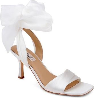 Badgley Mischka Yanis Ankle Tie Sandal in White Satin at Nordstrom, Size 7.5