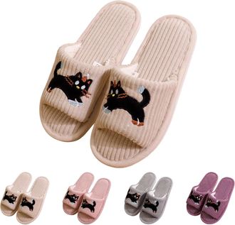 Generic Womens Open Toe Slippers Kitten Slippers Women Cute Cat Slipper Funny Animal Slipper Winter Warm Sliders Non Slip Bedroom Shoes Plush Kitty Sliders Ca