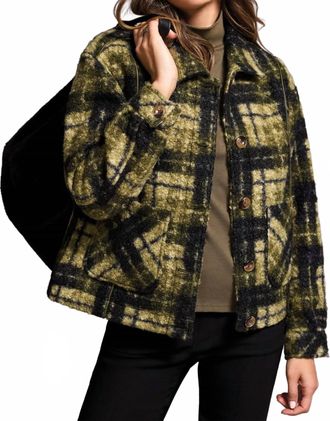 Tribal Textured Plaid Lined Button-Front Jacket In Ivy