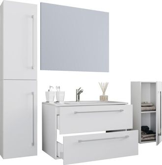 VCM 5pcs Set 1 lavabo con due cassetti, 1 specchio, 1 lavabo, 1 midischrank, 1 armadio alto lavabo in ceramica armadio inferiore pensile 80 cm set di
