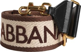 Dolce & Gabbana Beige Logo Print Gold Brass Bag Accessory Shoulder Womens Strap (Pre-Owned)