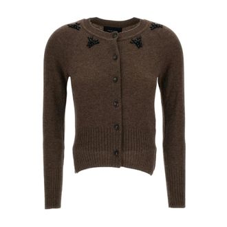 Simone Rocha Relaxed Embellished Cashmere Cardigan - female - Simone Rocha - Cashmere Knitwear - Brown - S - Knitwear