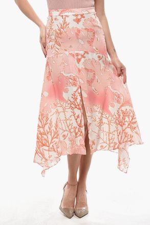 Stella McCartney Silk Midi Skirt ARIAH with All-Over Coral Print Stella McCartney