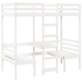 Berkfield Home Loft Bed Frame with Desk & Chairs White 80x200cm Solid Wood Pine | Size: 80x200 cm