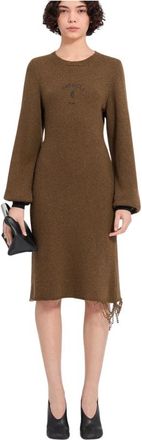 Maison Margiela Vestido midi de punto deshilachado - Dresses - Mujer - Marr&oacute;n - S