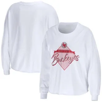 WEAR by Erin Andrews Womens WEAR by Erin Andrews White Ohio State Buckeyes Diamond Long Sleeve Cropped T-Shirt at Nordstrom, Size Xx-Large