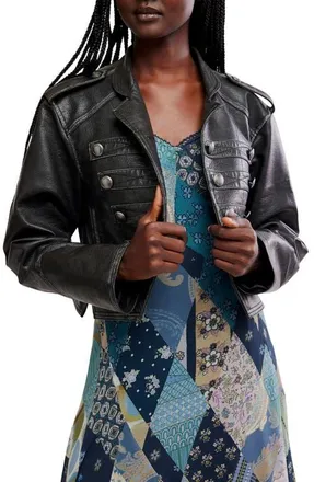 Free People We The Free Ryland Faux Leather Band Jacket in Black at Nordstrom, Size X-Large