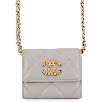 Chanel Gray Leather Chain/Shoulder Wallet (Pre-Owned)