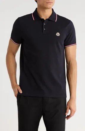 Moncler Tipped Cotton Piqu&eacute; Polo in Blue at Nordstrom, Size Xxx-Large