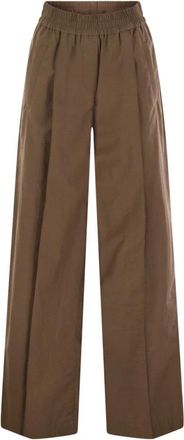 Brunello Cucinelli Losvallende katoenen broek - Dames - Wijde Broeken - Bruin - XS - Katoen - Broeken
