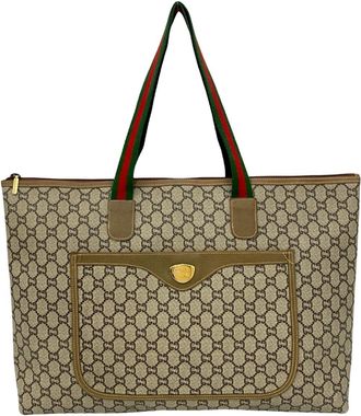 Gucci Sherry Line Brown Green Red Color Leather Tote Bag (Pre-Owned)
