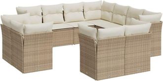 vidaXL Set De Sof&aacute;s De Jard&iacute;n 11pzas Con Cojines Rat&aacute;n Sint&eacute;tico Beige Vidaxl