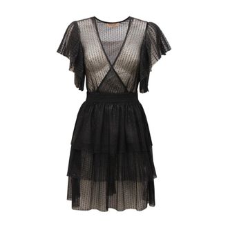Twinset Tule jurk met pailletten- stijl 221Tt 2051 - Dames - Korte kleedjes - Zwart - XS - Tule - Kleedjes