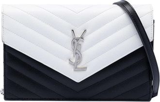 Saint Laurent Pre-owned Saint Laurent Bicolor Grain De Poudre Chevron Monogram Envelope Chain Wallet Ladies KBHFEMZ45ZZZWNQY
