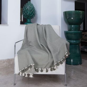 Febronie Manta plaid algod&oacute;n verde aceituna 160x250