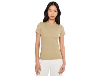 Lacoste Slim Fit Ribbed Cotton T-Shirt Womens Clothing Beige : 10 (EUR 42)