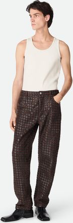 Bottega Veneta Pantaloni A Gamba Dritta Intrecciato In Suede E Pelle - Bottega Veneta