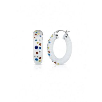Gold & Honey Womens Medium Oval Confetti Hoop Earrings In Almost Blue