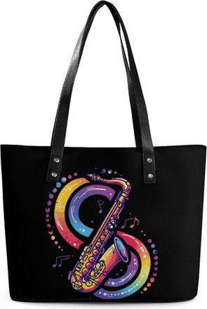 Generic Saxophonist Music Notes Saxophone Tote Bags for Women Cute Shoulder Purses Handbags