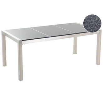 Beliani Mesa De Comedor De Jard&iacute;n Con Tablero De Granito Gris Y Plateado Patas De Acero Para 6 Personas 180 X 90 X 74 Cm Grosseto