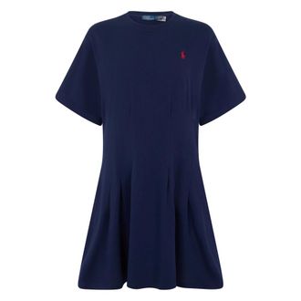 Polo Ralph Lauren Short Dresses, female, Blue, Size: S Pleated Dress in Cotton