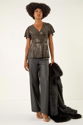 Roman Sparkly Wrap Front Tunic Top