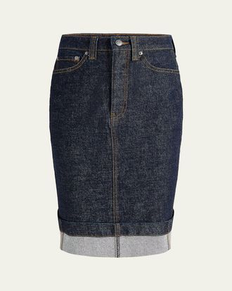 Khaite Kendra Cuffed Denim Skirt