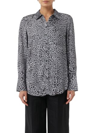 Comma Langarmbluse COMMA, Damen, Gr. 44, grau (grau, schwarz), Web, Obermaterial: 100% Viskose, animal-print, bedruckt, regular fit taillenbedeckt, Manschet