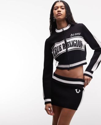 True Religion Minigonna a vita bassa in jacquard nera in coordinato-Nero