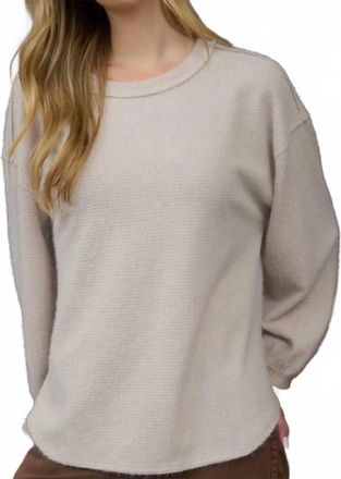 Blu Pepper Round Neck Long Sleeve Fuzzy Knit Top In Khaki
