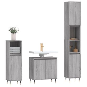 Berkfield Home Modern 3 Piece Bathroom Cabinet Set Grey Sonoma Engineered Wood