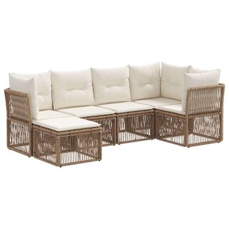 vidaXL Conjunto De Sof&aacute;s De Jard&iacute;n 6 Pcs Beige Rat&aacute;n Sint&eacute;tico Vidaxl