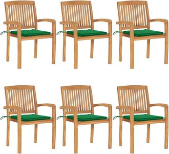 vidaXL Vidaxl - Sillas De Jard&iacute;n Apilables 6 Uds Madera De Teca Con Cojines