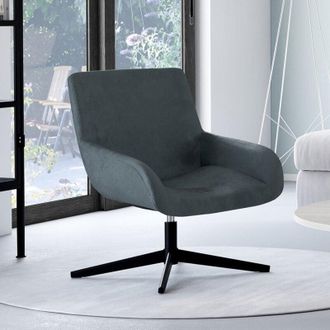 IDMarket Sillón giratorio ALBUS de terciopelo gris con patas negras
