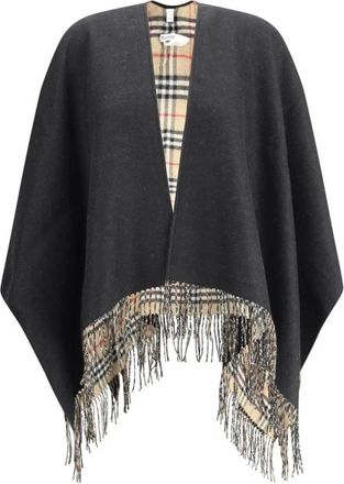 Burberry Jassen, Dames, Zwart, ONE Size, Wol, Monochrome Cape Poncho